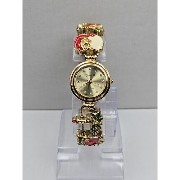 Jennie B Avon Christmas Slide Charm Bracelet Watch Gold Tone Quartz New Battery - Picture 1 of 9